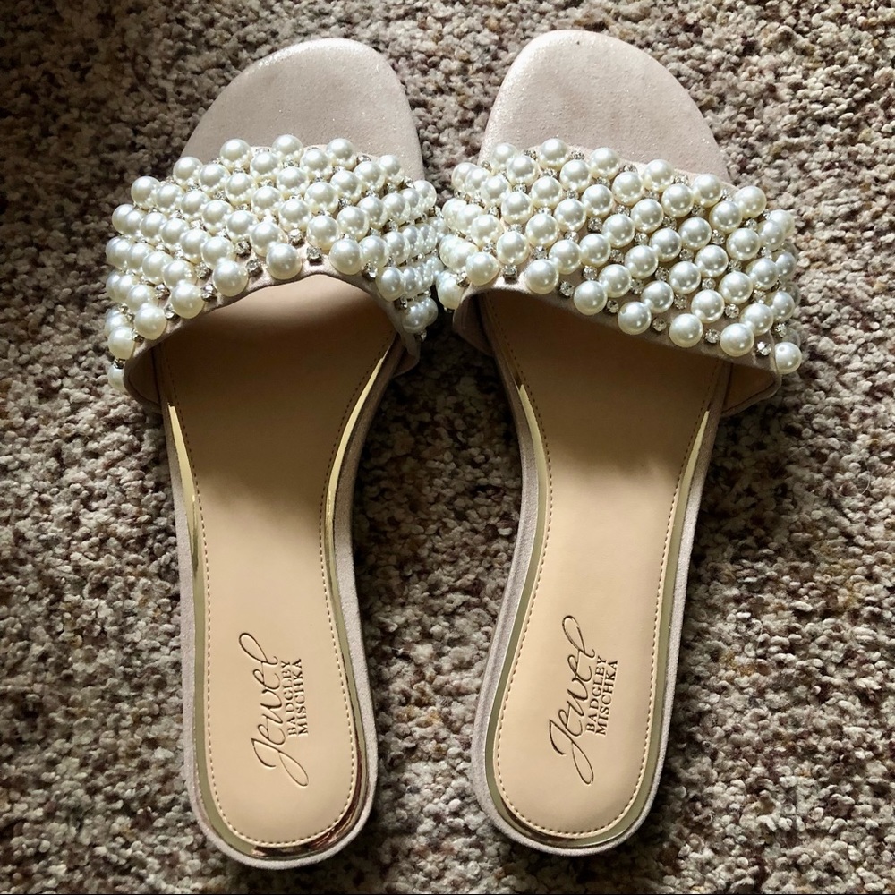 Jewel Badgley Mischka Orion Sandals in Rose Gold